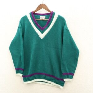Vintage Spice Of Life Varsity Style Sweater Men's Large Aqua & Purple V-Neck